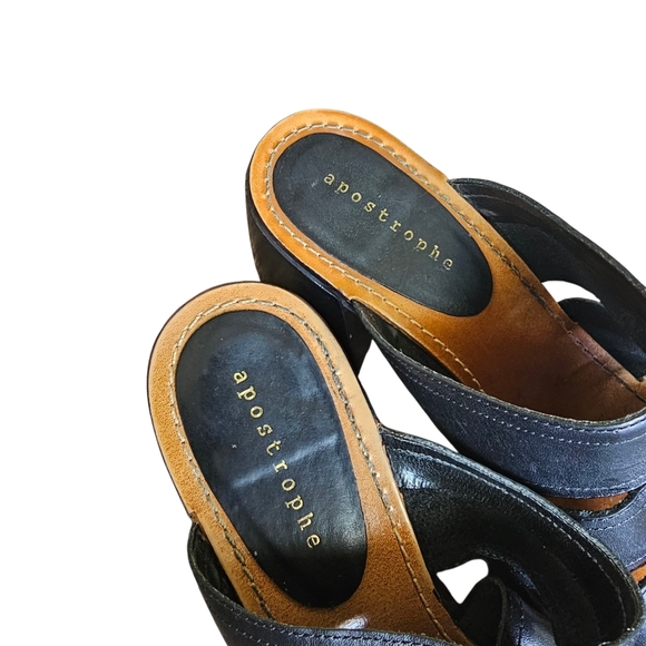 y2k vintage Apostrophe Black Leather Block heel platform sandal heels size 7 - Picture 6 of 9
